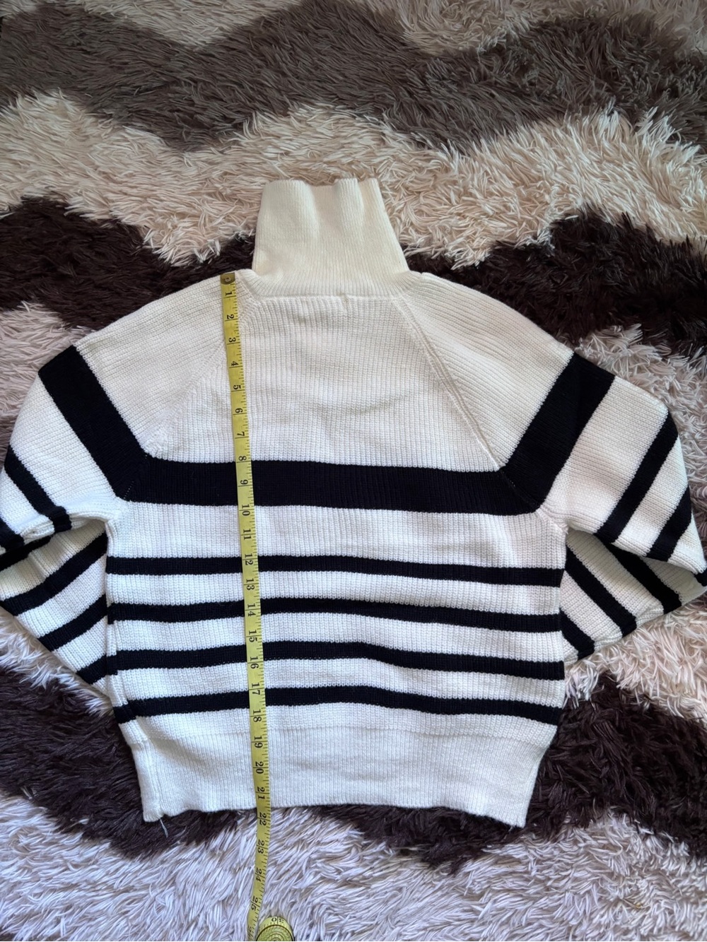 Cream and Black Striped Half-Zip Sweater with Red Heart Patch medium size - Picture 4 of 6